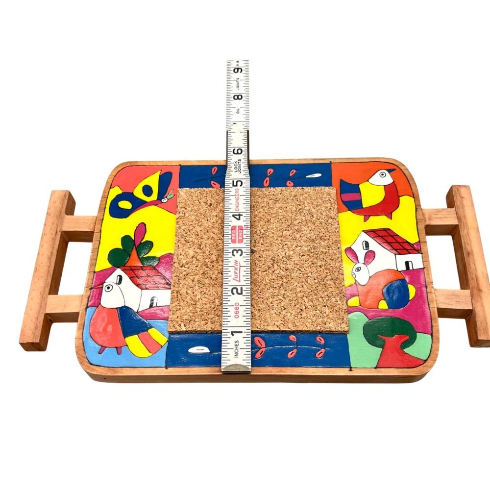 El Salvador Hand-Painted Wooden Trivet Hot Pad Colorful Folk Art Design Cork - Picture 5 of 8